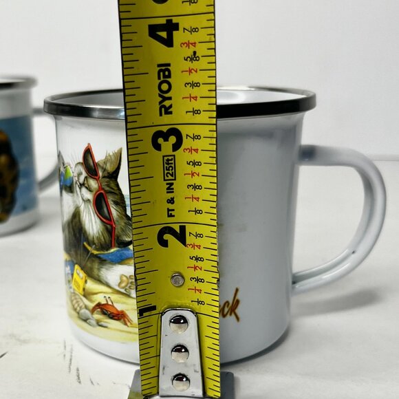 Set of 4 Cute Kittens Enamel Coffee Tea 12oz Mugs Cat Design Camping - Picture 11 of 15